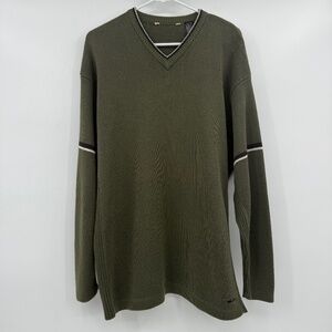 Quiksilver Sweater Men XL Green Ribbed Knit V Neck Y2K 90s Pullover Heavyweight